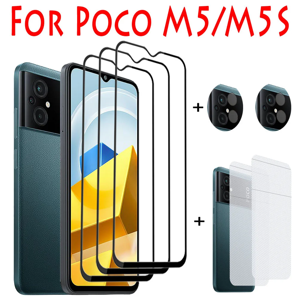 

Tempered Glass For Poco M5, Screen Protector For Xiaomi Poco M5S Glass Pocco Poko M5 Glasses + Back Film + Lens Film Mobile Phone Accessories PocoM5 Armor Glass Poco M5 S Anti-Shatter HD Film