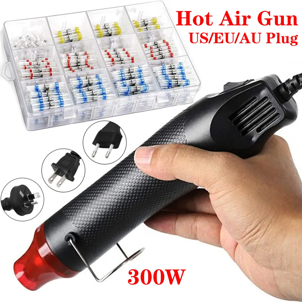 300W Electrical Mini Heat Gun Handheld Hot Air Gun with 300PCS Heat Shrink Butt for DIY Craft Embossing Shrink Wrapping PVC