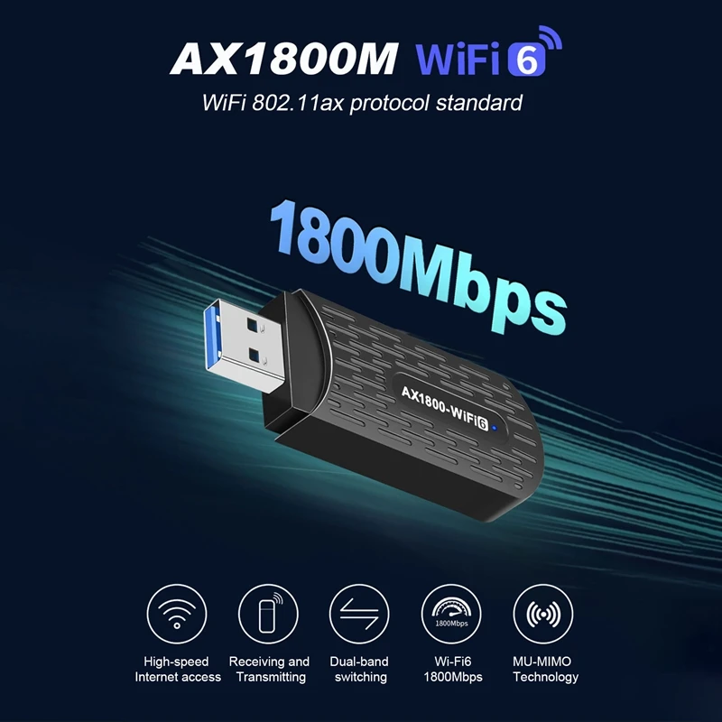 

Ax1800mbps Беспроводной Wi-Fi адаптер Wifi6 USB беспроводная сетевая карта USB3.0 двухдиапазонный высокоскоростной ресивер