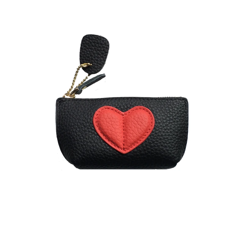 Genuine 100% Cow Leather Heart Coin Purse Key Holder Ladies Cute Patch Small Wallet pouch key holder coin bag wallets women Purs