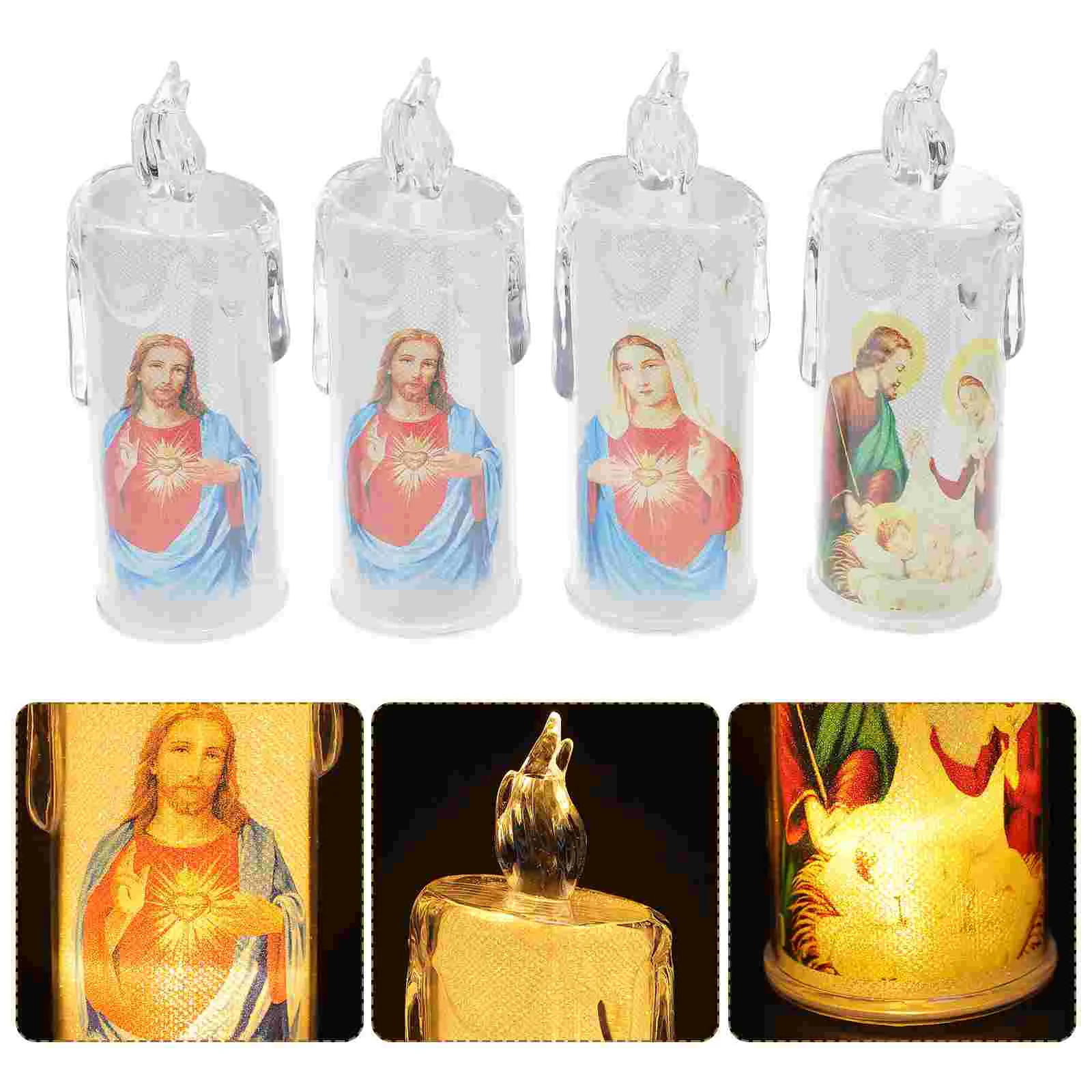 

Catholic Light Tealight Candles Electric Church Decorative Lights Fake Decors LED Lamps Pp Decorations