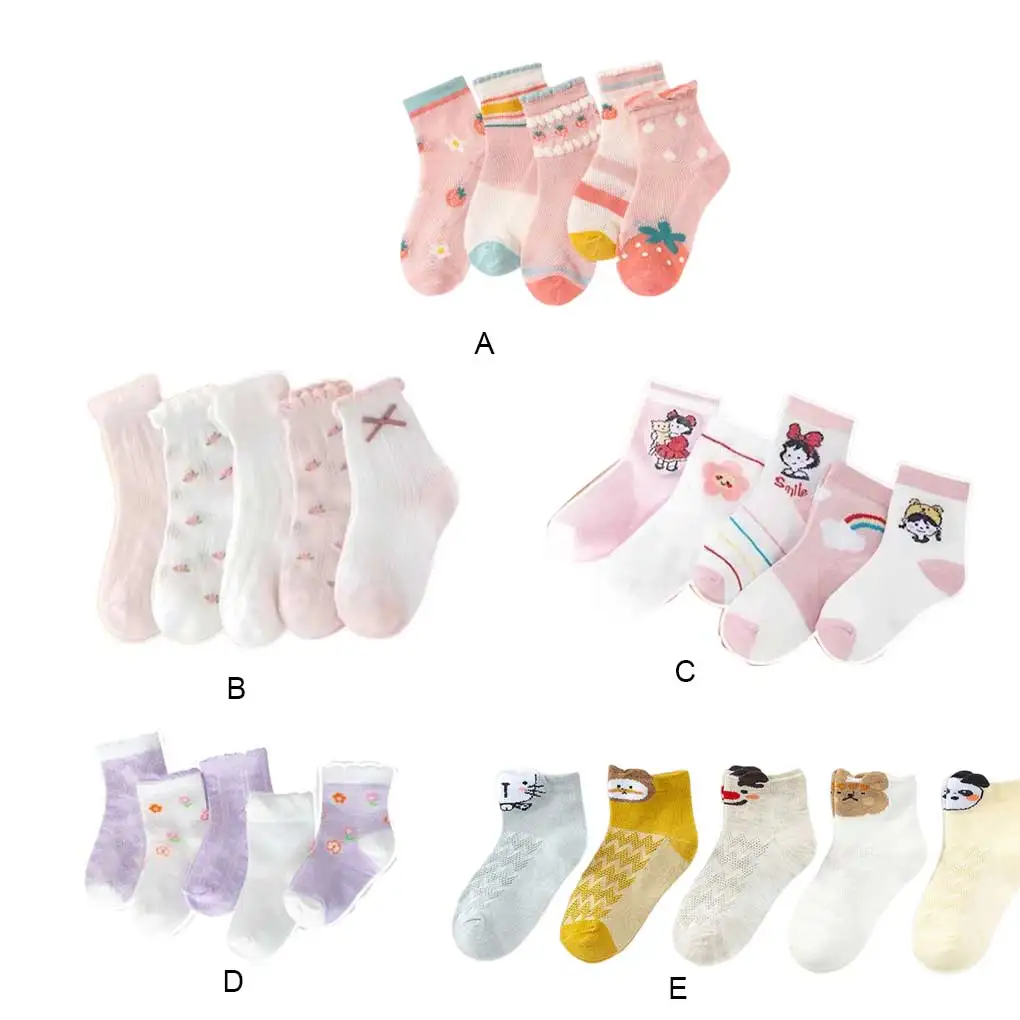 

10 Pairs Kids Socks Boys Unisex Children Ankles Hosiery Casual Leisure Breathable Mesh Footwear Accessory Summer