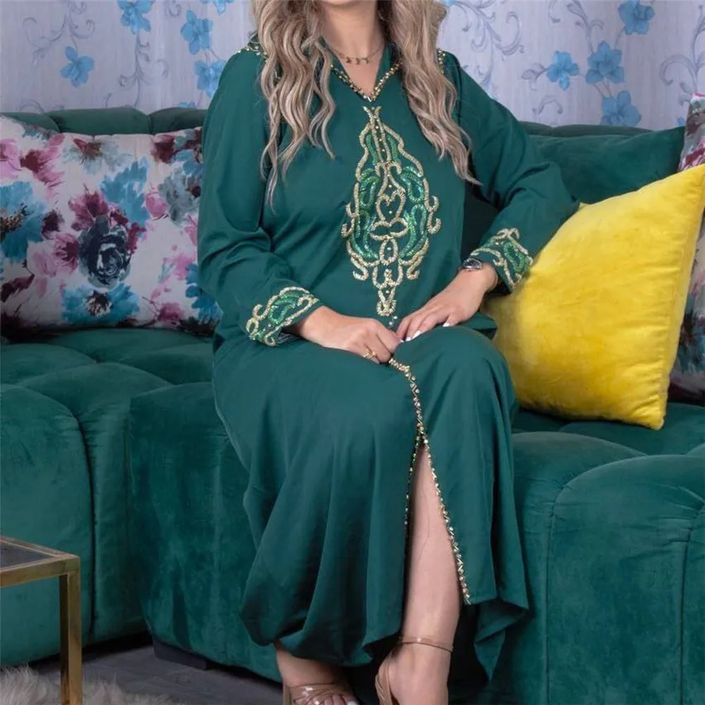Элегантное женское платье, женское мусульманское платье с вышивкой и длинным рукавом, платье-Кафтан из Турции, Марокканское платье Jellaba, вес...