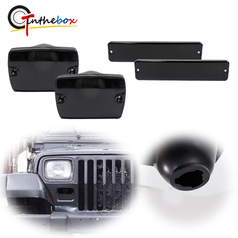 

Gtinthebox 4PCS Front Bumper Turn Signal Light + Front Fender Side Marker Light Housing Shells For 1987-1995 Jeep Wrangler YJ
