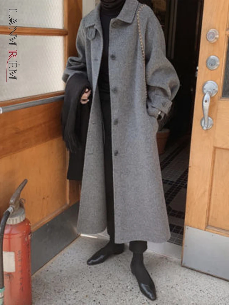 

LANMREM Korean Version Loose Solid Color Woolen Coat Lapel Single Breasted Fashion Clothing 2022 Autumn And Winter New 2R6961