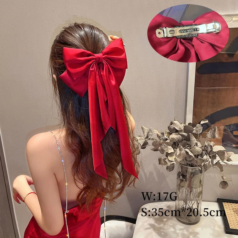 

Korean Big Bow Ribbon Hairpin New Year Chinese Fashion Back Head Large Spring Clip Bridal Headdress Hair Accessories for Women
