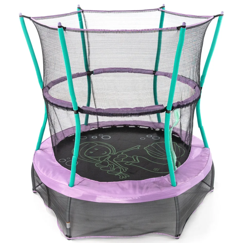 55-Inch Bounce-N-Learn Trampoline, with Enclosure and Sound, Magic Mermaid  Trampoline for Kids