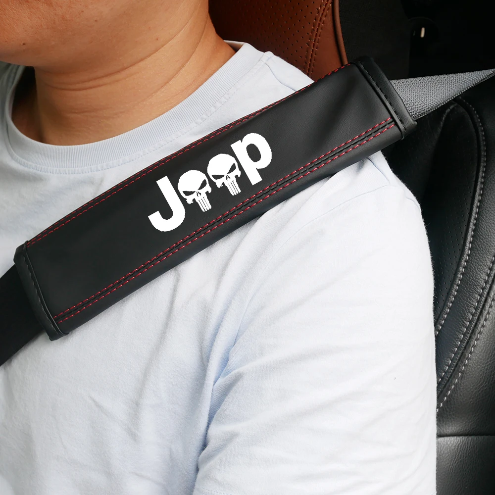 

1 pcs Leather Car Seat Belt Cover Protect shoulders Car Decoration Strap Pad for JEEP SRT PHEV LOGO Auto Interior accessoires