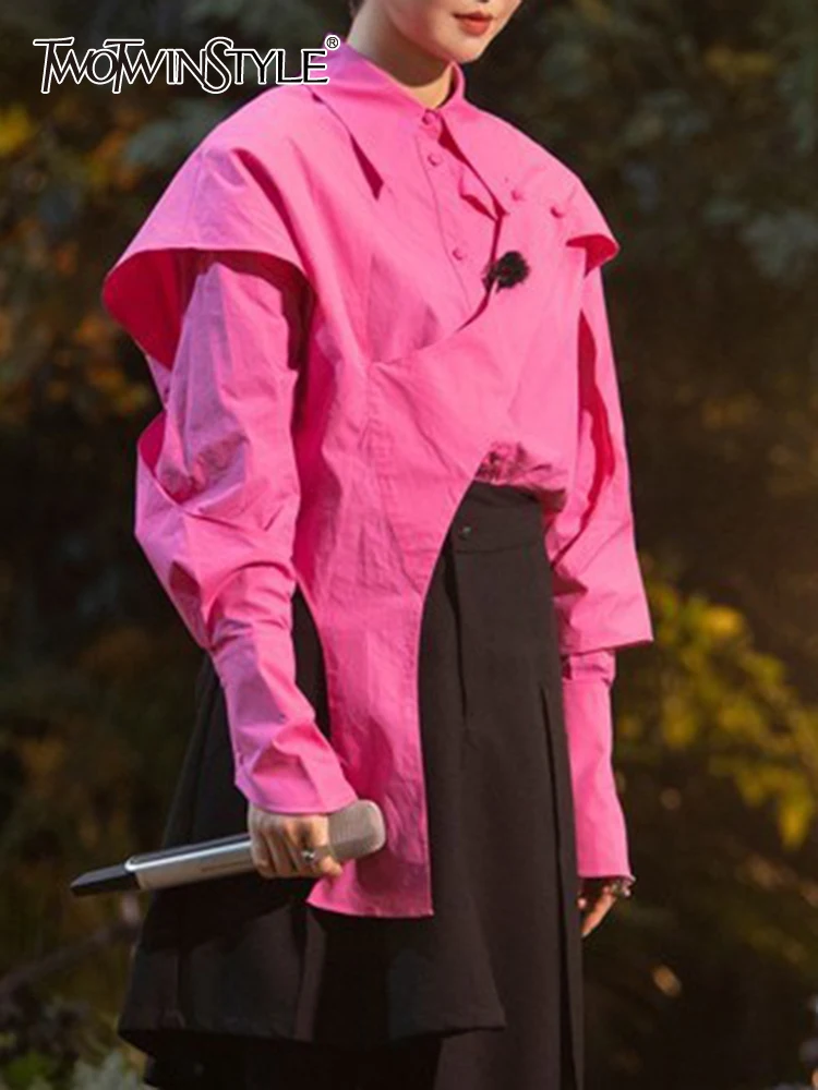 

Женская рубашка TWOTWINSTYLE, Однотонная рубашка в стиле пэчворк с отложным воротником и длинным рукавом, женская осенняя одежда, 2022