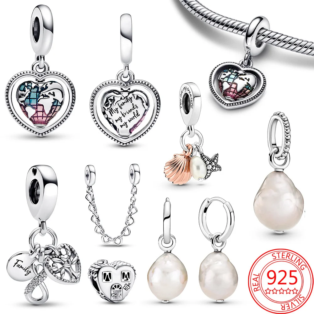 

Fall 2022 New 925 Sterling Silver Love Map Charm Pendant Freshwater Pearl Fit Original Bracelet Women Jewelry DIY