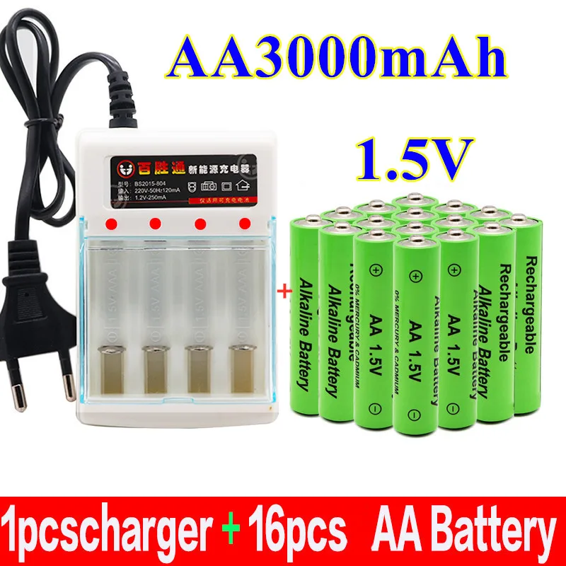 

1.5V AA 3000mAh battery 1.5V alkaline AA 3000mAh rechargeable battery for remote control toy lamp battery + charger