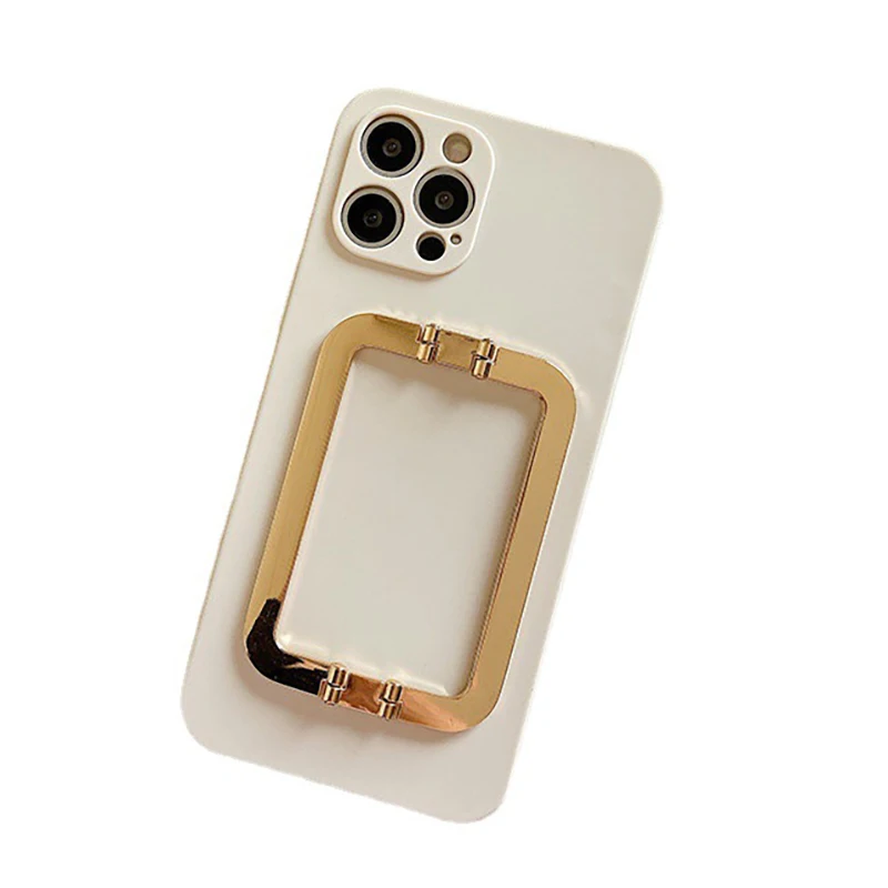 

Metal Square Buckle Bracket Silicone Soft Phone Case For Iphone 13 12 Mini 14 11 Pro Max X Xr Xs Max 7 8 Plus Se 2020 Cover