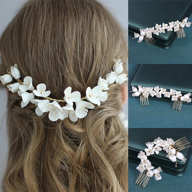 

Elegant Gold Crystal Flower Hair Comb Vine Pin For Women Bride Wedding Bridal Hair Accessories Jewelry Headpiece Headband Tiara