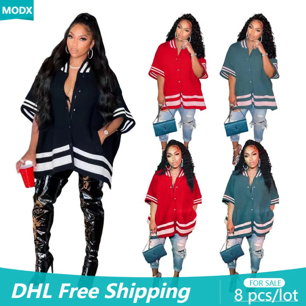 

Women Half Sleeve Jacket Outerwear Wholesale Casual Loose Outerwear Pockets Baseball Wrap Ribbed Splice Lady Outdoor Tops 7979