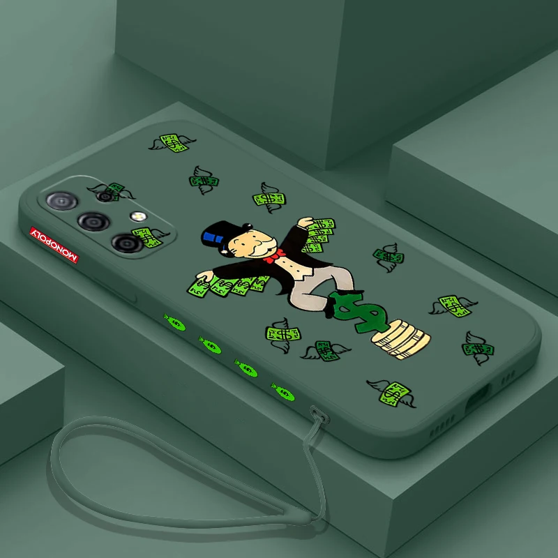 Мультяшный монопольный чехол для Samsung A73 A72 A71 A54 A53 A52 A51 A25 A24 A23 A15 A14 A13 4G с ремешком на