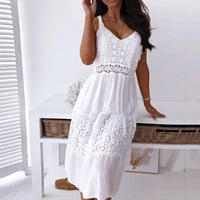 weeding white lace dress women summer casual sexy embroidered appliqu%c3%a9 stitching spagheti strap dress beach holiday ladies robe