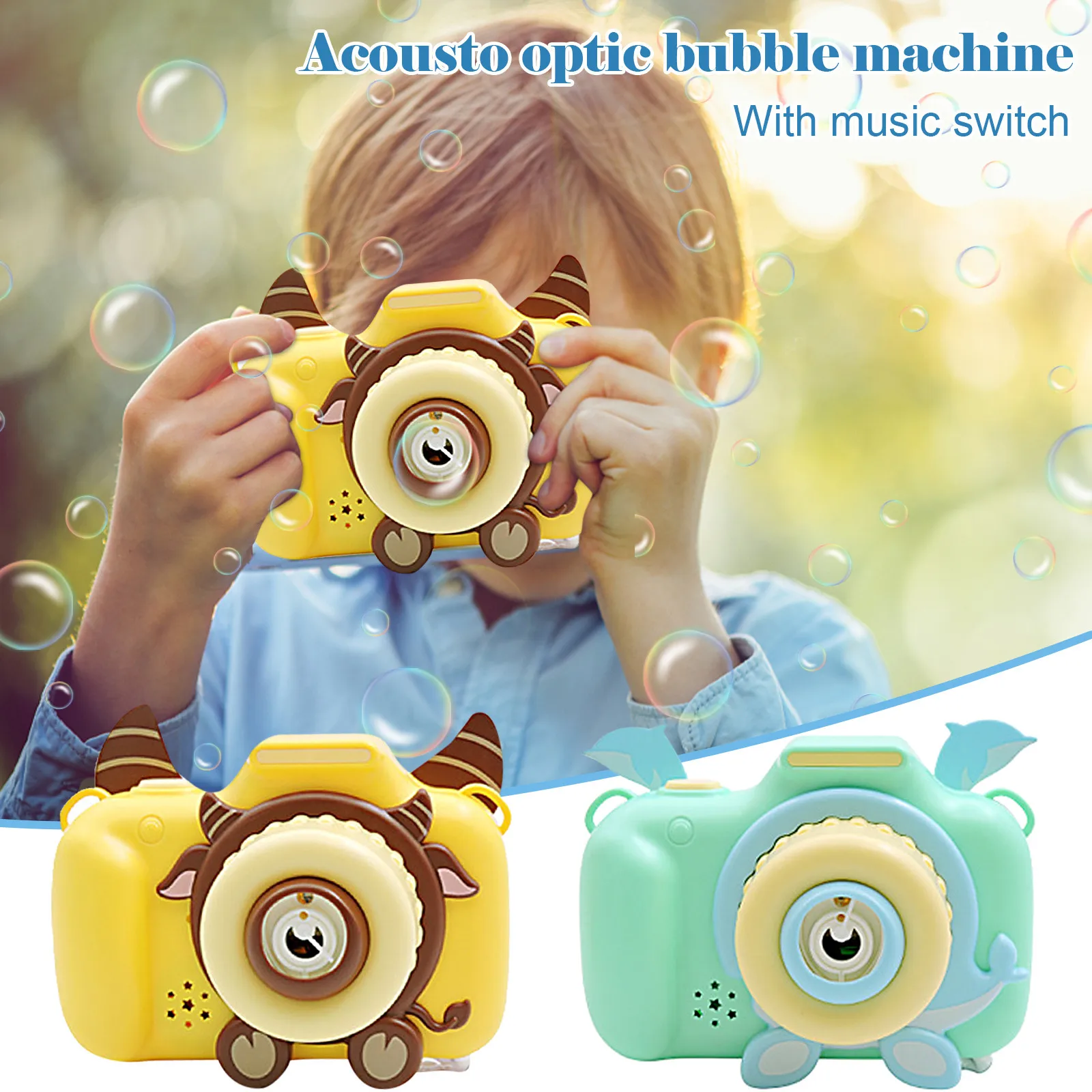 

Bubble Automatic Bubble Blowing Machine Music Cartoon Camera Light Calf Bable Toy Toddler Gifts for Girls Age 2-3