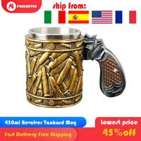 gun mugs revolver beer mug stainless steel 3d beer cup ammo bullet round shells mugs cup wine glass mugs bar drinking game props