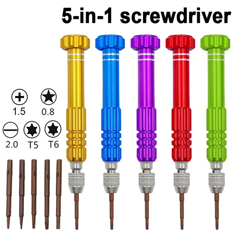

Aluminum Alloy 5 in 1Screwdriver Repair Open Tools Kit Screwdrivers For iPhone Samsung Galaxy DIY Mobile Phone Repair Tools Kit