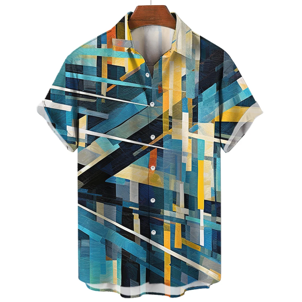

Simple Square Men'S Shirts Colorful Hawaiian Shirt Man 3d Casual Fashion Shirt For Man Short Sleeves Button Top Daily Clothing