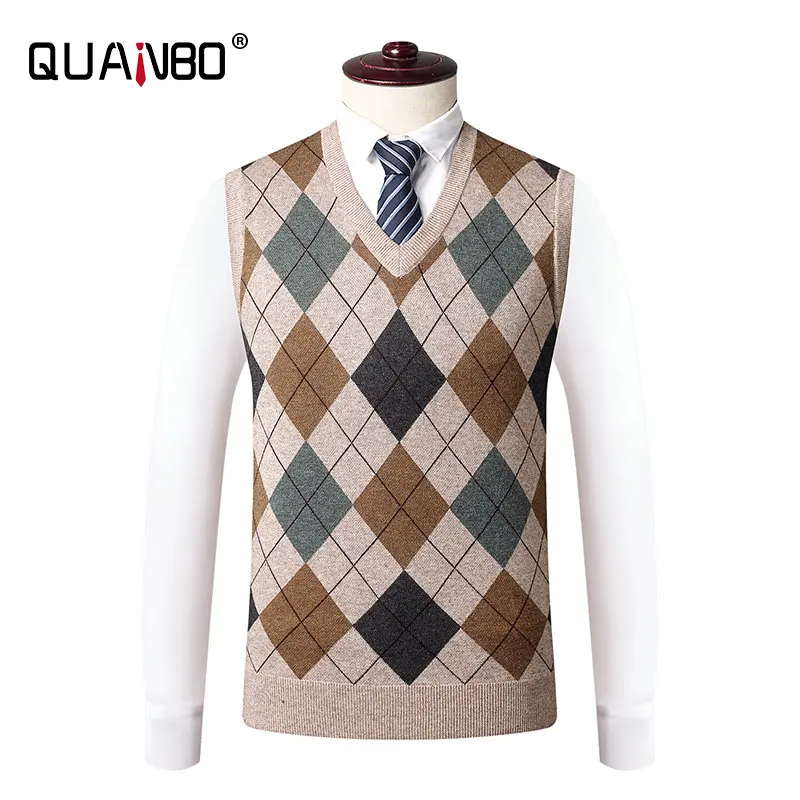 

Top Grade 6.5% Wool Men Knitted Vest Spring Autumn New Men Business Casual Classic Fashion Argyle Sleeveless Knitted Vest