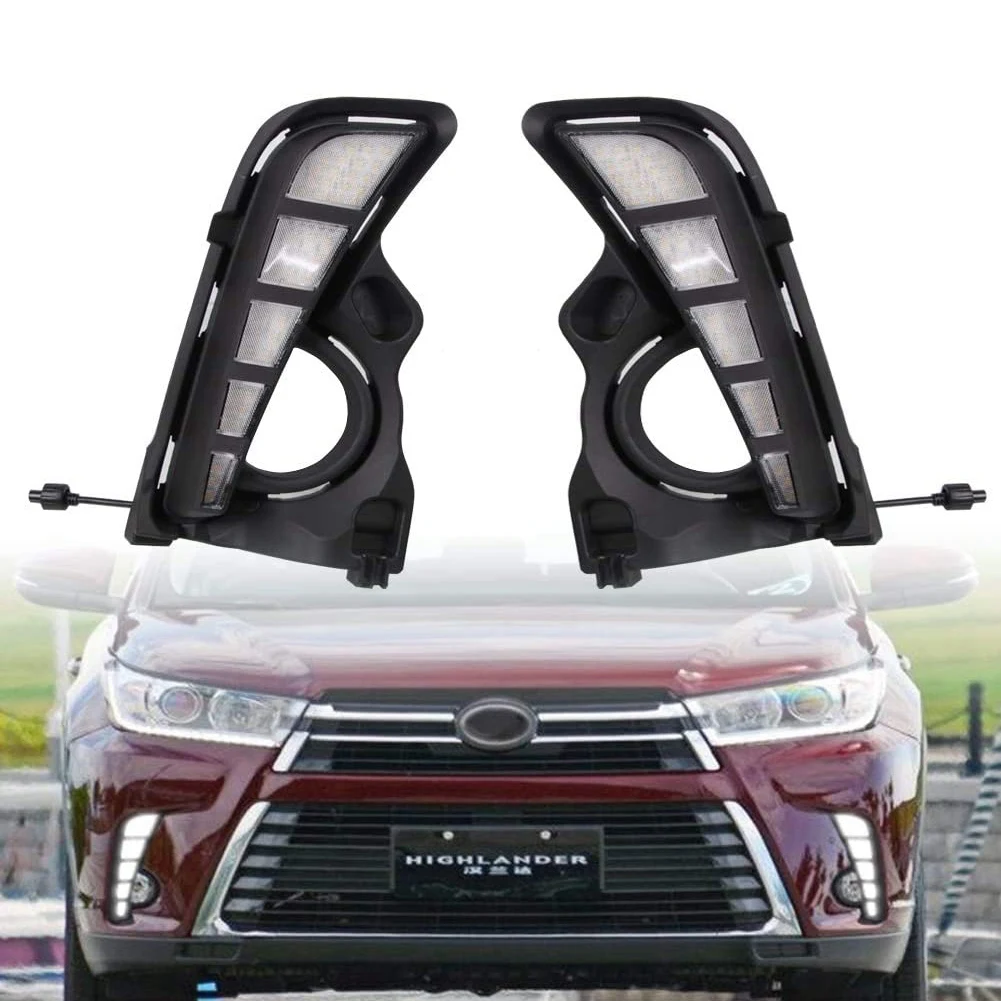 

For Toyota Highlander 2017-2019 Car LED DRL Daytime Running Light Turn Signal Indicator Lamp Assembly White/Amber