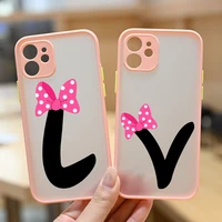 26 letters a b c soft silicone phone case for apple iphone 11 13 pro max 12 12pro promax mini bow knot couple cover coque mikey