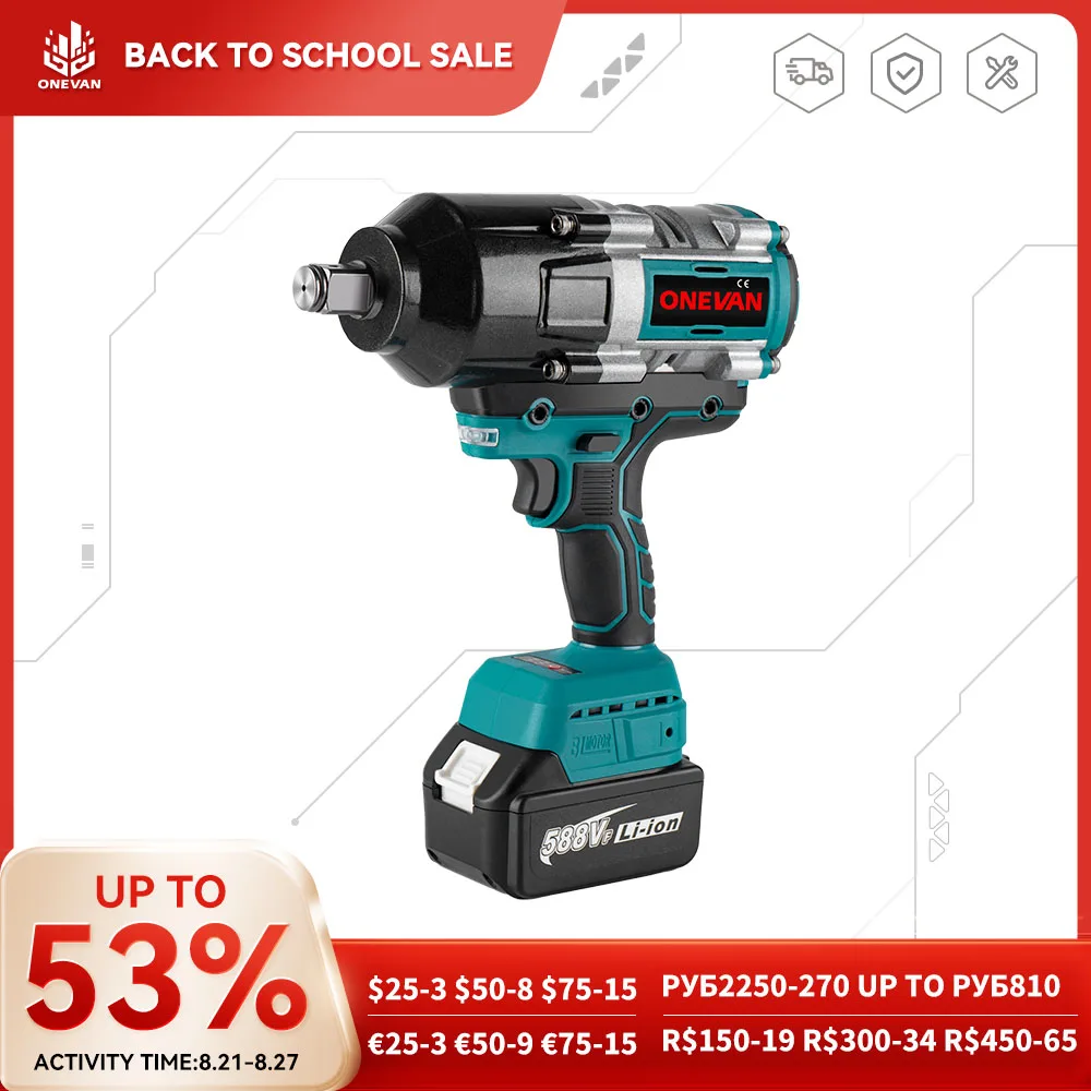 ONEVAN 3100NM Brushless Electric Wrench 3/4 inch Cordless Impact Wrench 588VF Battery Handheld Power Tool For Makita 18v Battery