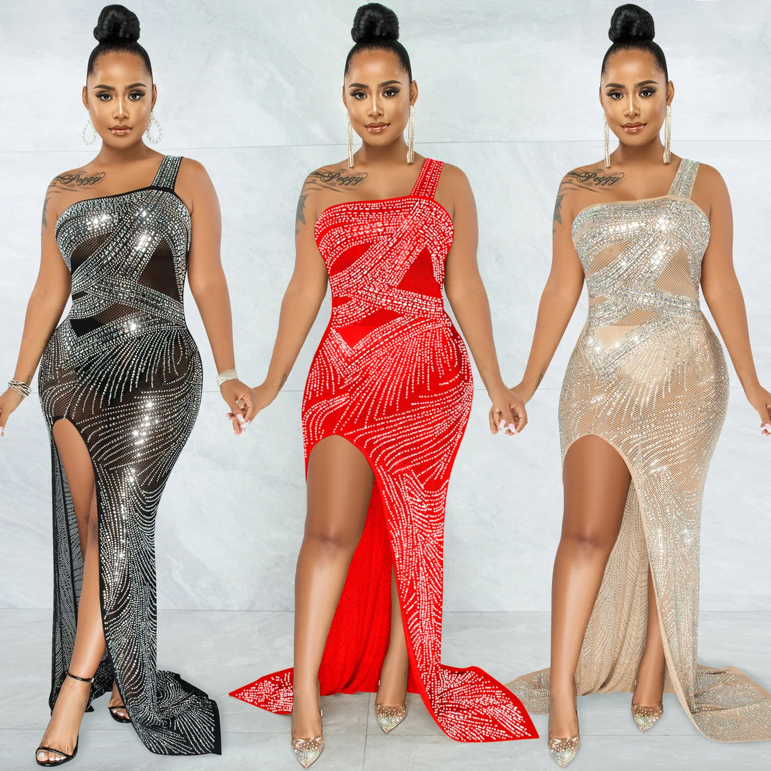 

Fashion Elegant Slip Slit Evening Gowns 2022 New Sexy Female Cocktail Party Robes Wedding Guest Dresses Wedding Guest Dresses