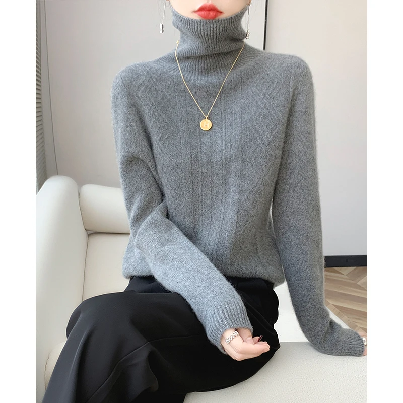 Новый осенне-зимний женский вязаный свитер из 100% мериносовой шерсти с высоким