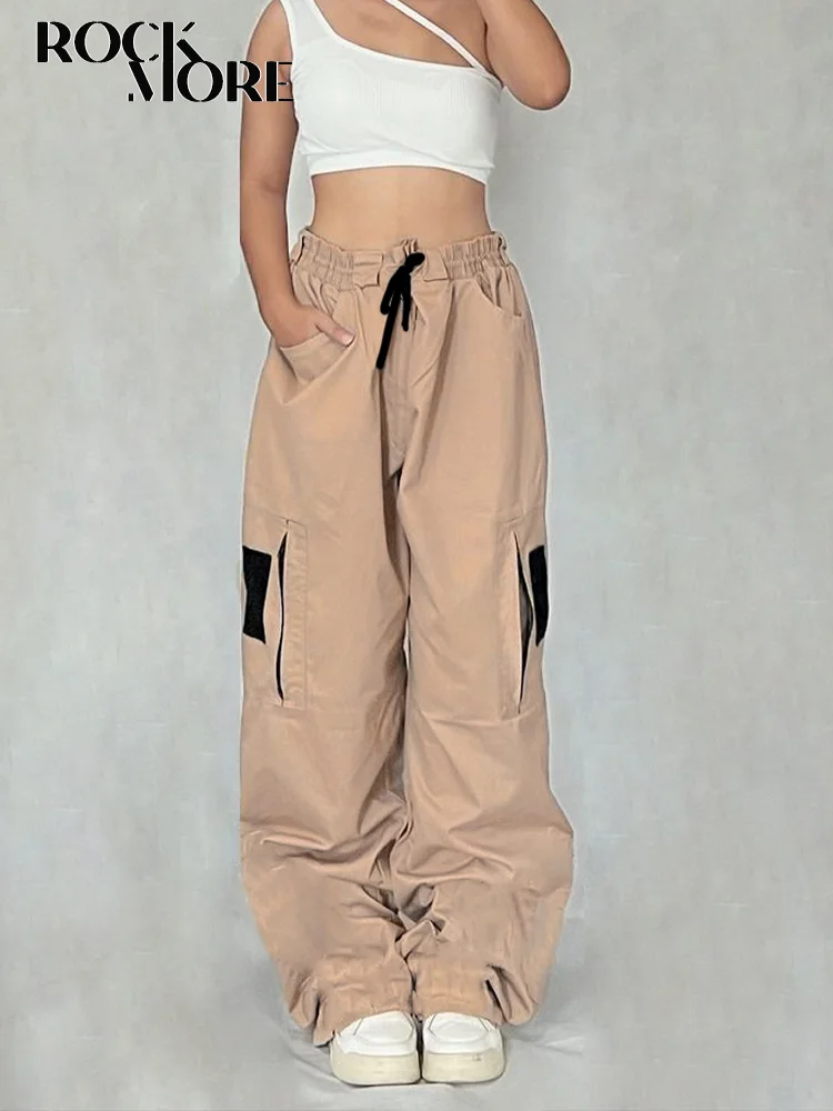 

Rockmore Streetwear Cargo Pants for Women Khaki Pockets Pants Y2K Vintage Parachute Trousers Baggy Joggers Sweatpants Bottoms