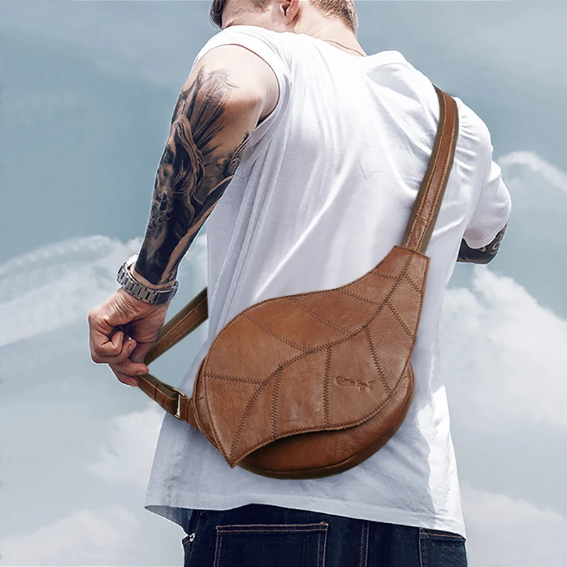 

Cobbler Legend Genuine Leather Leaf Chest Bag for Men Casual Shoulder Messenger Bag Vintage Bags High Quality Man Brown2213