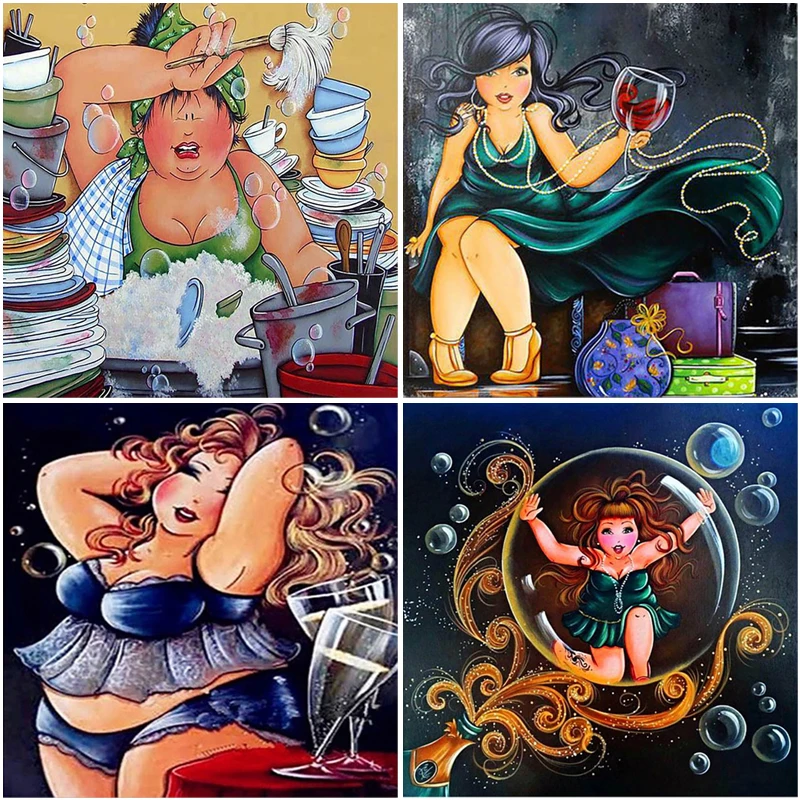 

Diy Cartoon 5D Diamond Painting Full Square Drill Sexy Women Fat Ladies Diamond Embroidery Mosaic Cross Stitch Resin Decor Gift