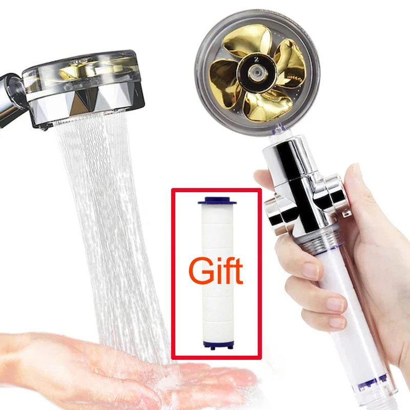 

Bathroom Shower Head Water Saving Flow 360 Degrees Rotating With Small Fan ABS Rain High Pressure Spray Nozzle Filter