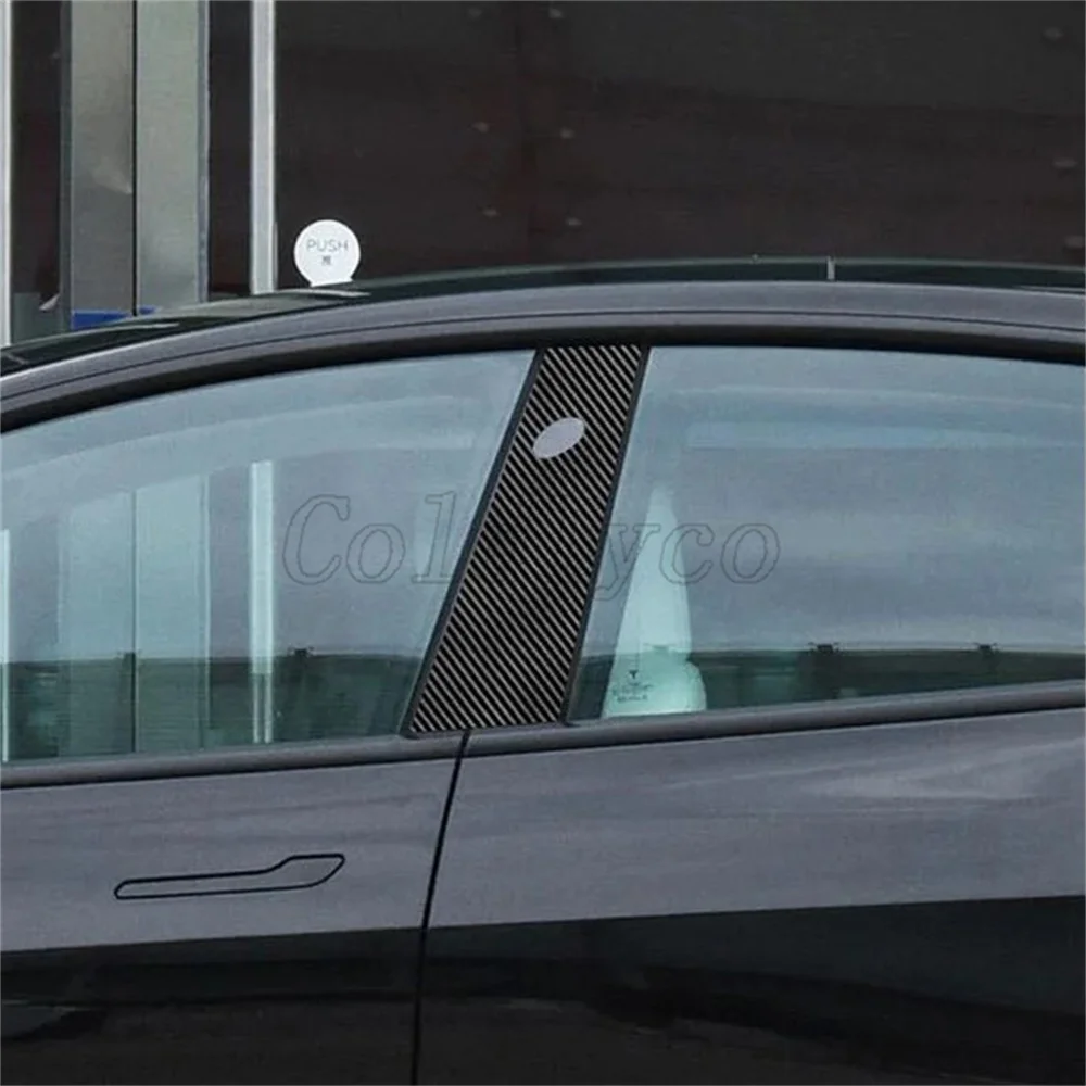 

1 пара для Tesla Model Y 2020 + Model 3 2017-2022, кованое углеродное волокно, панель B-стойки, декоративные полоски, наклейка для модернизации автомобиля