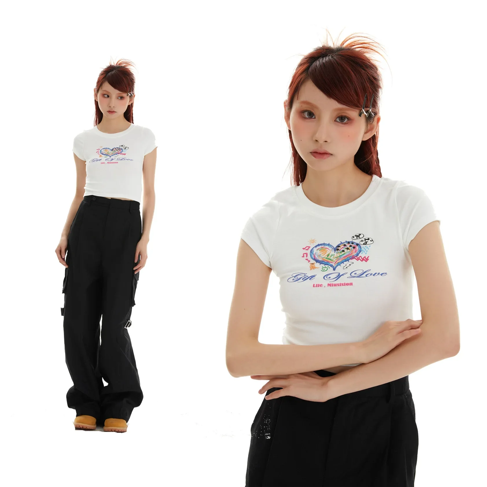 Футболка с коротким рукавом в американском стиле ретро M24-TX76 для женщин дизайн