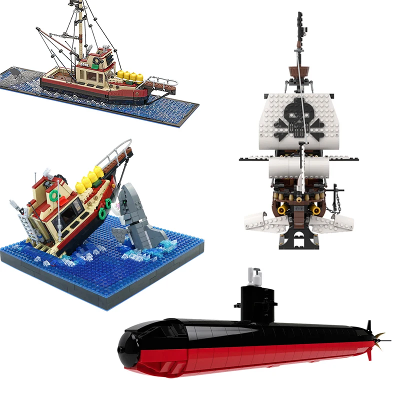 

MOC Fishing строительные блоки, модель Акулья разбивка, подводная лодка, Военная серия, линкор, кирпичи, игрушки для детей, подарки