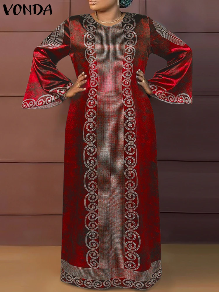 Плюс размер VONDA женское элегантное длинное платье макси 2024 богемный сарафан с