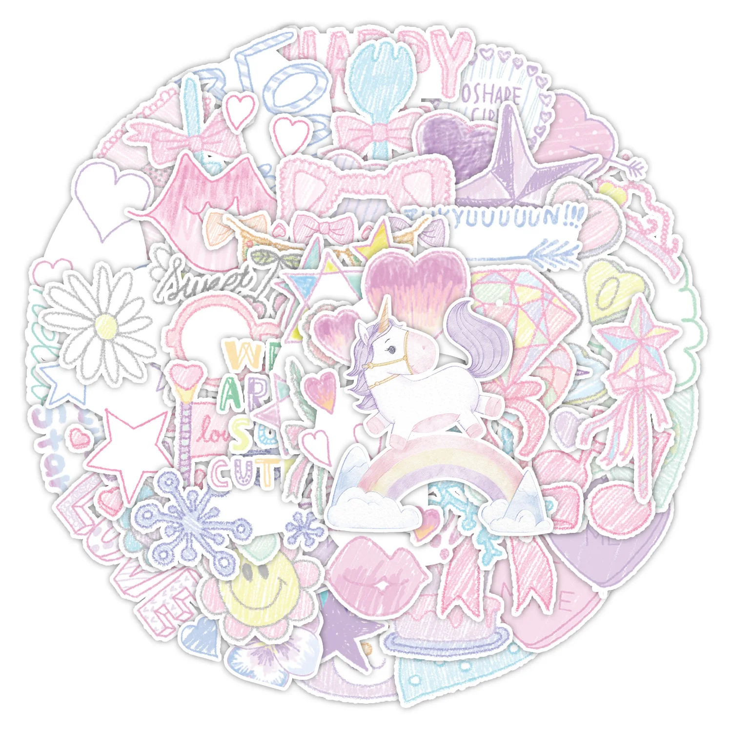 

10/30/50PCS New Trendy Cartoon Cute Crayon Drawing Graffiti Skateboard Helmet DIY PVC Children's Toy Reward Sticker Wholesale