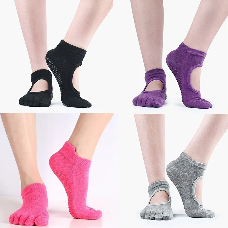 

Women Yoga Socks Half Toe Backless 5 Fingers Socks Gym Fitness Sport Pilates Non Slip Cotton Socks Breathable Footwear Woman