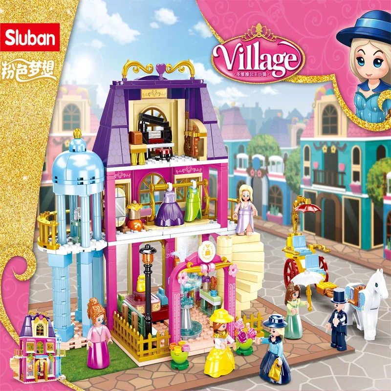 

City Village Constructor Princess Town Castle Park Play House Pizza Cake Fashion Tram Building Blocks Friends Toy Christmas Gift