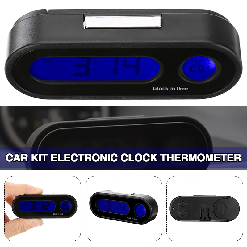 

1pc Portable 2-in-1 LCD Digital Car Electronic LED Time Clock Thermometer Multi-functional Automobile Clocks With Backlight