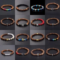 15pcslot men bracelets natural wood beads stretch bracelets owl crown prayer reiki buddha bangle yoga jewelry wholesale