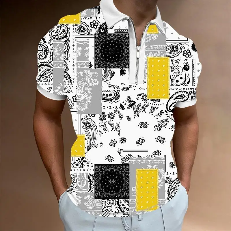 

Summer 2022 Men's Street style Short sleeve Polo shirt Casual breathable home travel lapel zip-up shirt men's tight Polo shirt