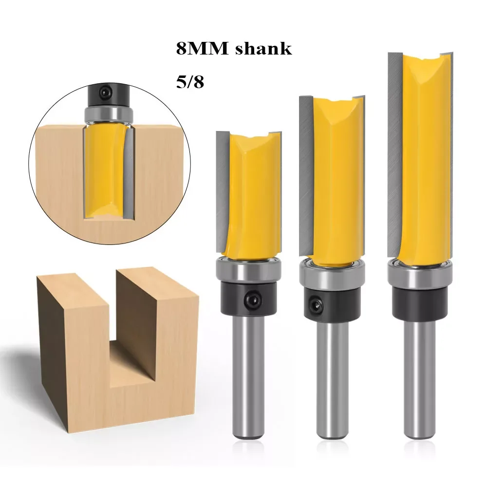 

3pc 8mm Shank Flush Trim Bit 15.9mm x 30mm 40mm 50mm Router Bit Wood Milling Cutter Woodworking Engraving Machine Cutter Set