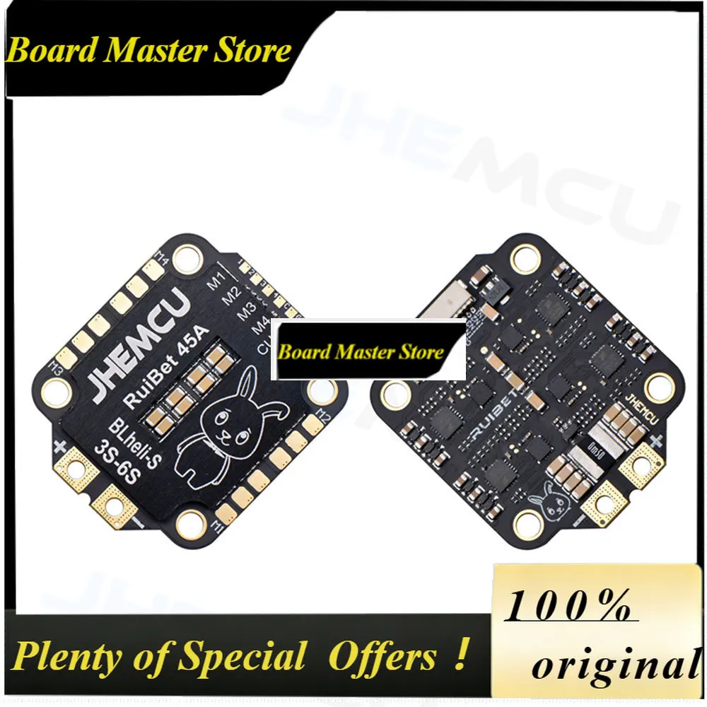 Фото Бесколлекторный регулятор скорости BoMaSJHEMCU RuiBet 45A/55A ESC Bluejay Dshot600 4-в-1 3-6S 30.5X30.5 M4 для RC FPV дронов и контроллеров полета фристайл №1