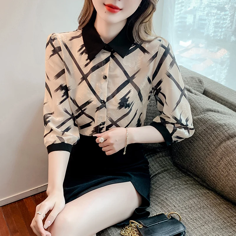 

Shirt Womens Tops Spring 2022 New Fashion Vintage Long Sleeve Floral Print Chiffon Loose Women Shirts Dropshipping