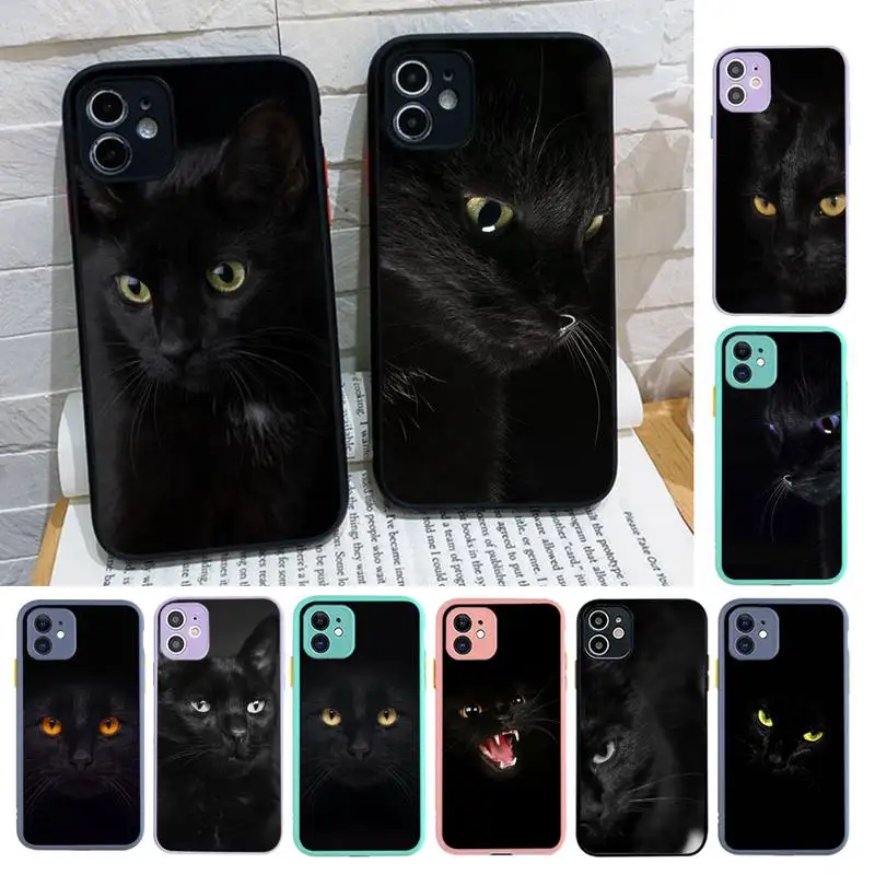 

Cute Black Cat Phone Case for iPhone X XR XS 7 8 Plus 11 12 13 pro MAX 13mini Translucent Matte Case