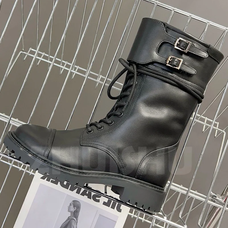 

Женские ботильоны, осенне-зимние ботинки из натуральной кожи с высоким ремешком и пряжкой, дизайнерские ботинки с круглым носком на расширяющемся книзу каблуке, универсальная женская обувь
