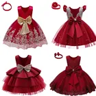 Кружевное вечернее платье для девочек, красное, на Рождество